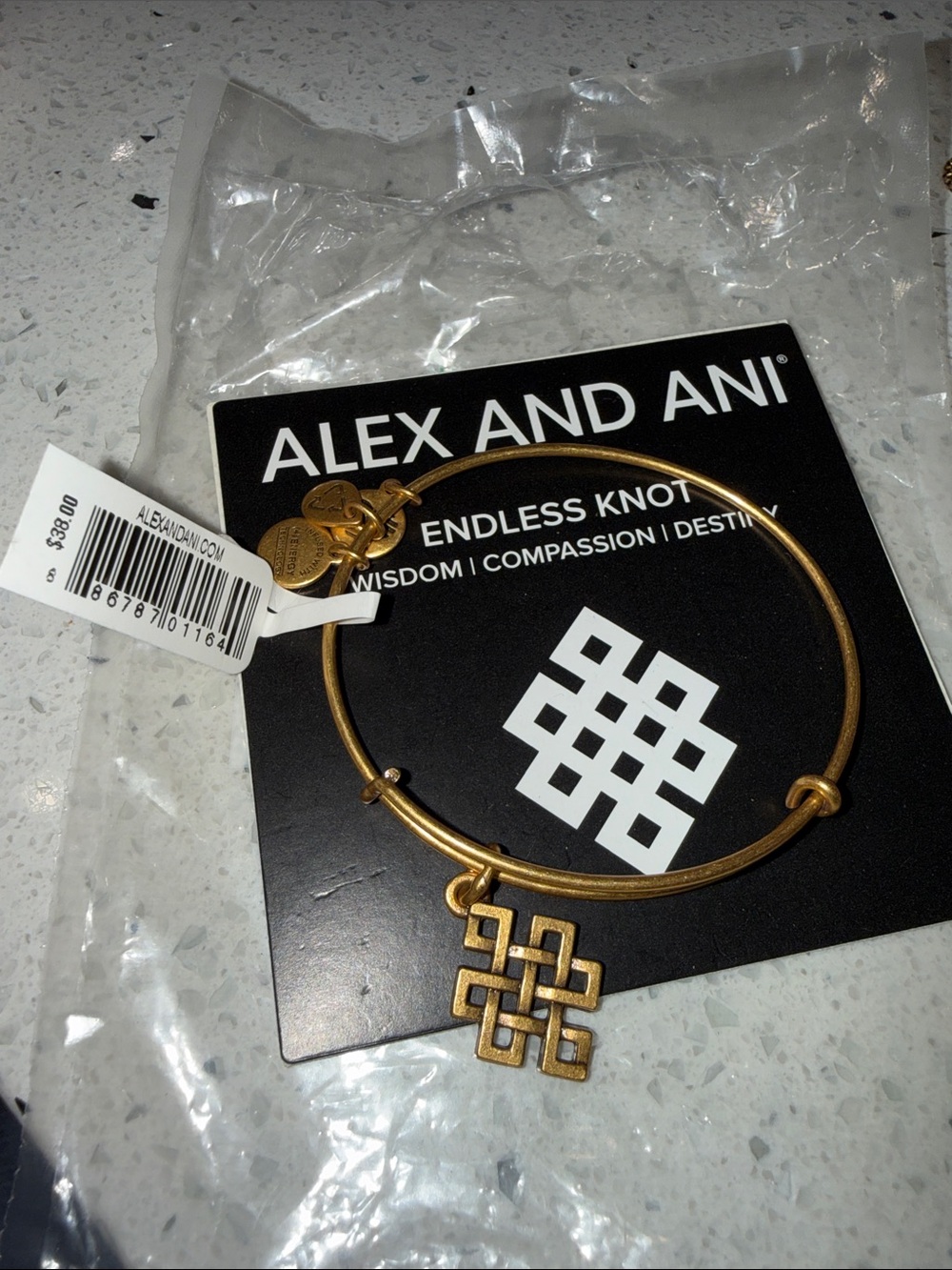 Alex and Ani Gold Endless Knot Charm Bangle Bracelet
